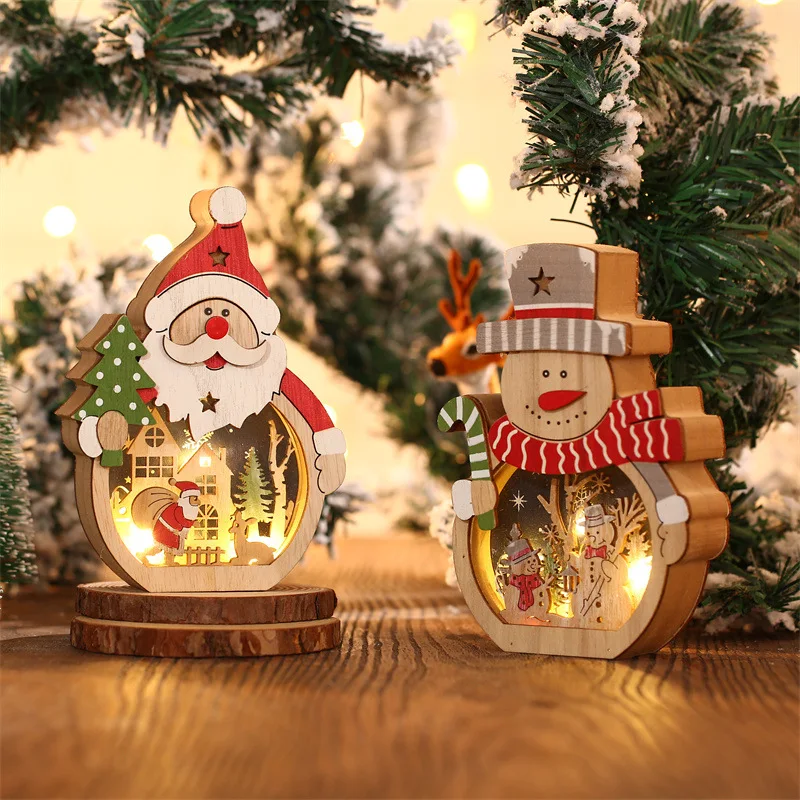 

Деревянная настольная подвеска с надписью "Merry Christmas" со светодиодной подсветкой, "Санта-Клаус", "Снежинка", Настольная декоративная подвеска, украшение для дома и офиса