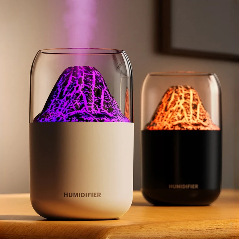 

300ml Crack Volcano Humidifier Colorful Atmosphere Lamp Air Humidifier Desktop Silent Mist Maker Fogger for Home Office Bedroom