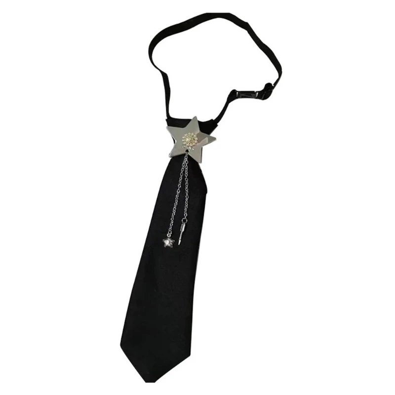 

Женский и мужской предварительно завязанный черный галстук с металлической цепочкой и кисточками в форме звезды в стиле панк