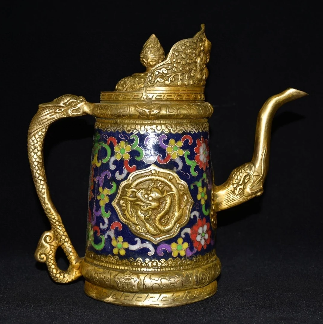 10"Tibetan Temple Collection Old Bronze Cloisonne Enamel Dragon head Tibetan pot flagon kettle Amass wealth Town House Exorcism
10"Tibetan Temple Collection Old Bronze Cloisonne Enamel Dragon head Tibetan pot flagon kettle Amass wealth Town House Exorcism