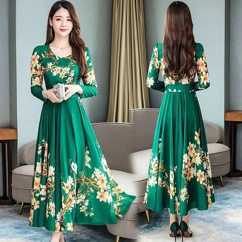 Popular spring and autumn temperament long sleeved floral medium and long women's dress
Popular spring and autumn temperament long sleeved floral medium and long women's dress