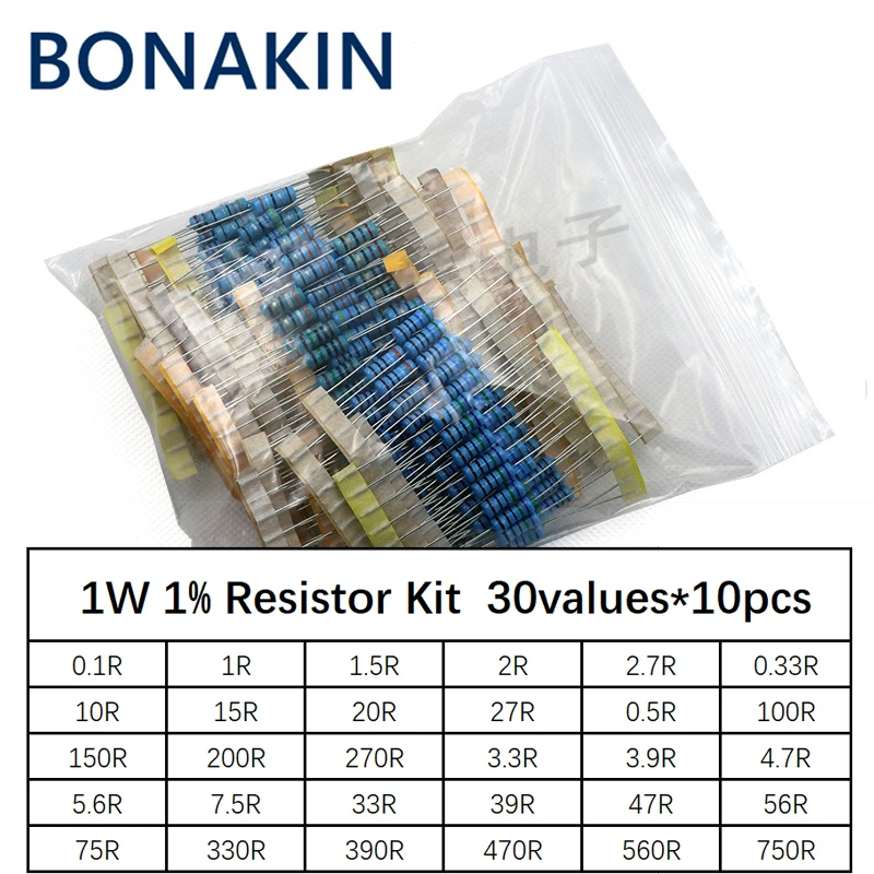 300pcs=30values*10pcs Resistor Assorted Kit 1W 1% Metal Film Resistor 0.1R-750R ohm Set
300pcs=30values*10pcs Resistor Assorted Kit 1W 1% Metal Film Resistor 0.1R-750R ohm Set