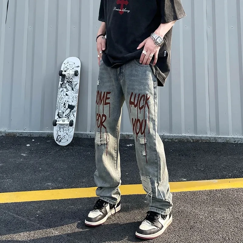 European American High Street Letters Embroidery Oversized Jeans On The Back Of Men'S Loose Straight-Leg Ripped Trousers Unisex
European American High Street Letters Embroidery Oversized Jeans On The Back Of Men'S Loose Straight-Leg Ripped Trousers Unisex