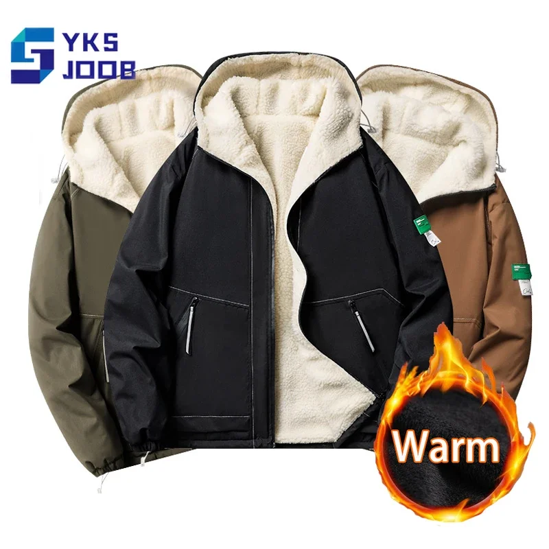 Outdoor Hooded Cotton Jacket Men's Lamb Cashmere Plush Thick Warm Windpoof Waterpoof Coat Casual Trendy Loose Jackets Mont Erkek
Outdoor Hooded Cotton Jacket Men's Lamb Cashmere Plush Thick Warm Windpoof Waterpoof Coat Casual Trendy Loose Jackets Mont Erkek