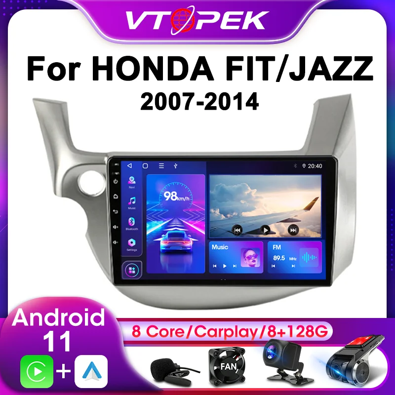 

Vtopek 2Din Multimedia Video Player For HONDA FIT JAZZ 2007-2014 4G Android 11 Car Stereo Radio Navigation GPS Head Unit Carplay