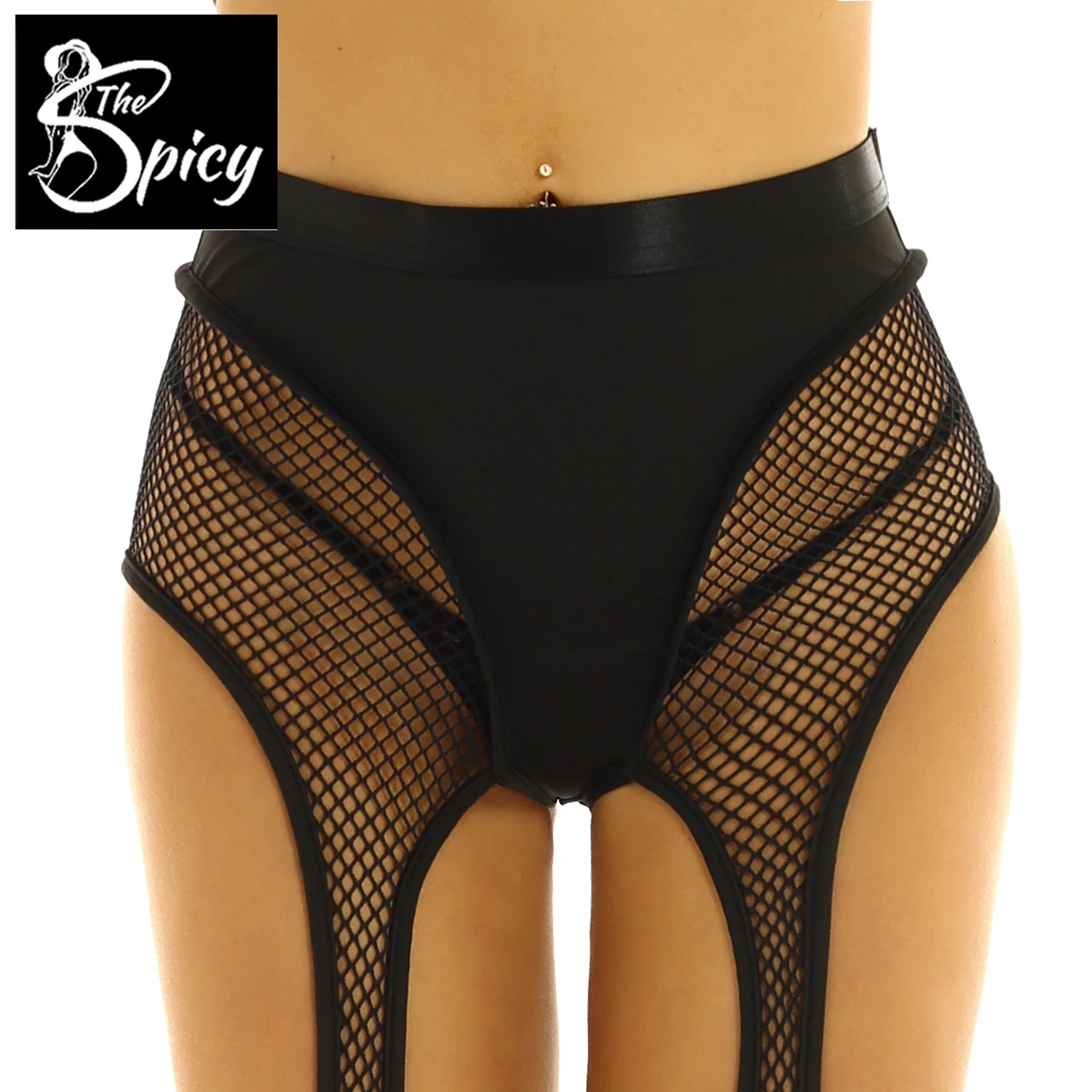 

Spicy Girl's High Waist See Through Splice Cutout Half Pants