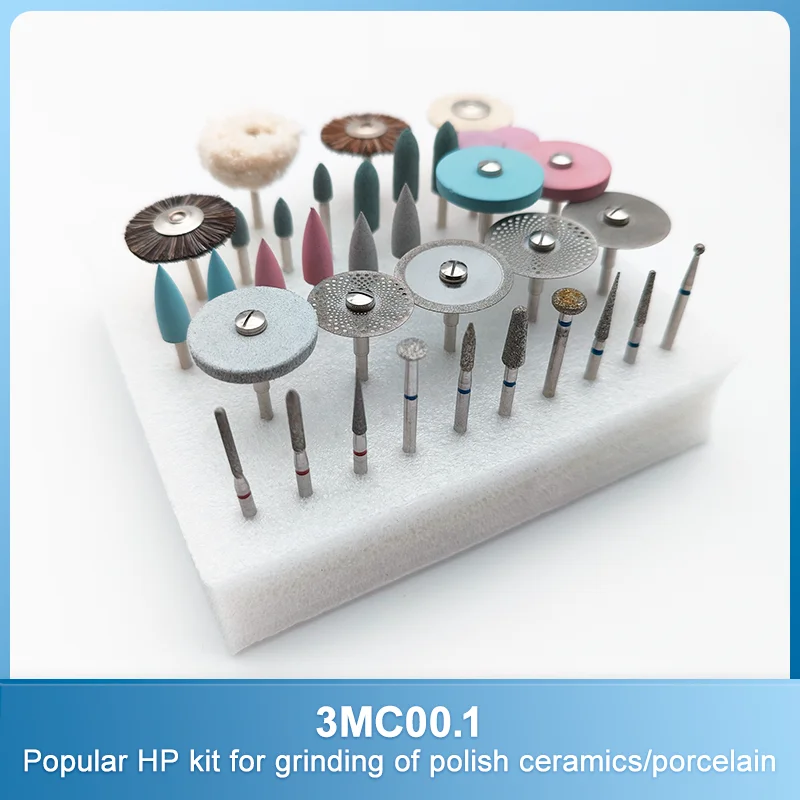 

35pcs Dental Lab HP Diamond Burs Kit for Grinding or Polishing Ceramics/Porcelain Denstistry Drills Polisher Tools 3MC00.1 Brush