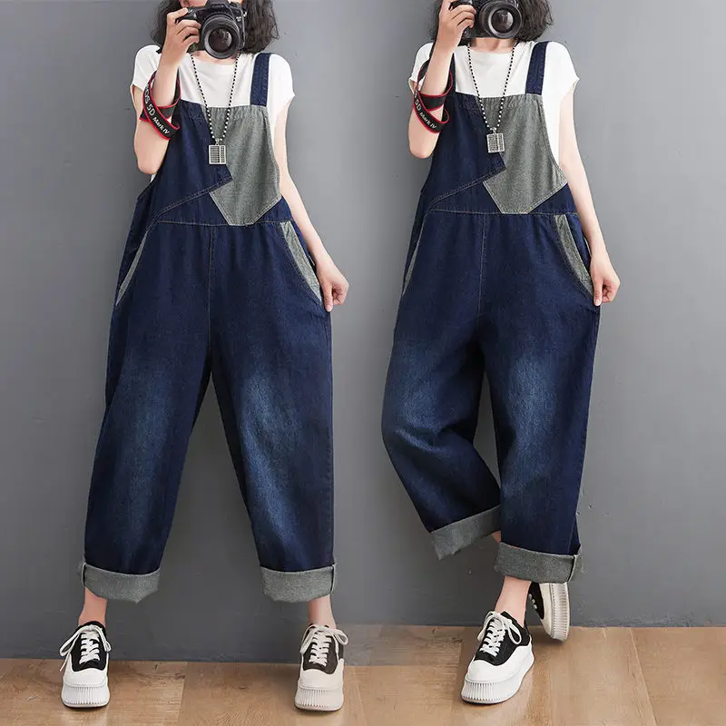 Baggy Stitching Contrast Color Denim Overalls Pants Women's Summer Loose Suspenders Jumpsuit Wide Leg Pants Bib Jeans h1124
Baggy Stitching Contrast Color Denim Overalls Pants Women's Summer Loose Suspenders Jumpsuit Wide Leg Pants Bib Jeans h1124