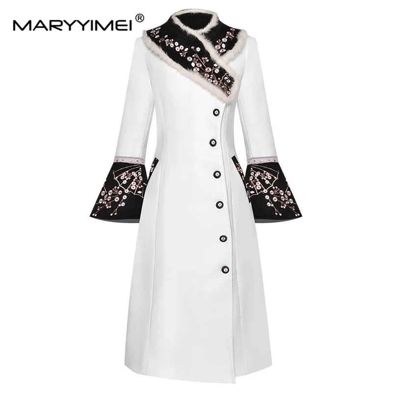 MARYYIMEI Fashion Designer Woolen coat Winter Women Rabbit fur collar Long sleeve Embroidery Elegant Keep warm Overcoat
MARYYIMEI Fashion Designer Woolen coat Winter Women Rabbit fur collar Long sleeve Embroidery Elegant Keep warm Overcoat