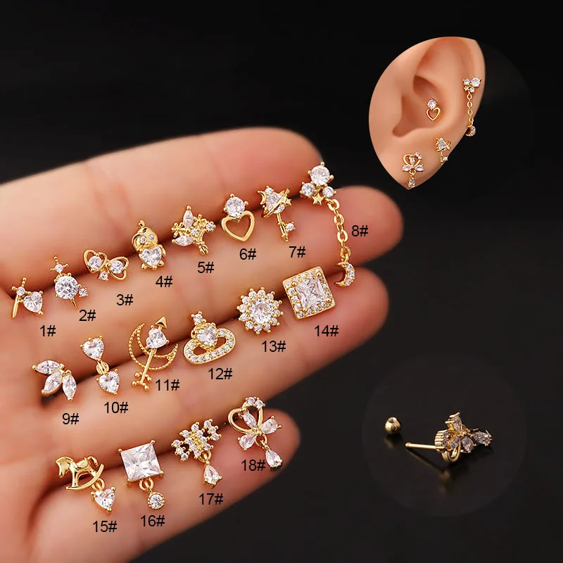 1Piece 20G Stainless Steel CZ Dangle Cartilage Earrings Heart Moon Conch Tragus Helix Snug Screw Back Stud Piercing Jewelry
1Piece 20G Stainless Steel CZ Dangle Cartilage Earrings Heart Moon Conch Tragus Helix Snug Screw Back Stud Piercing Jewelry