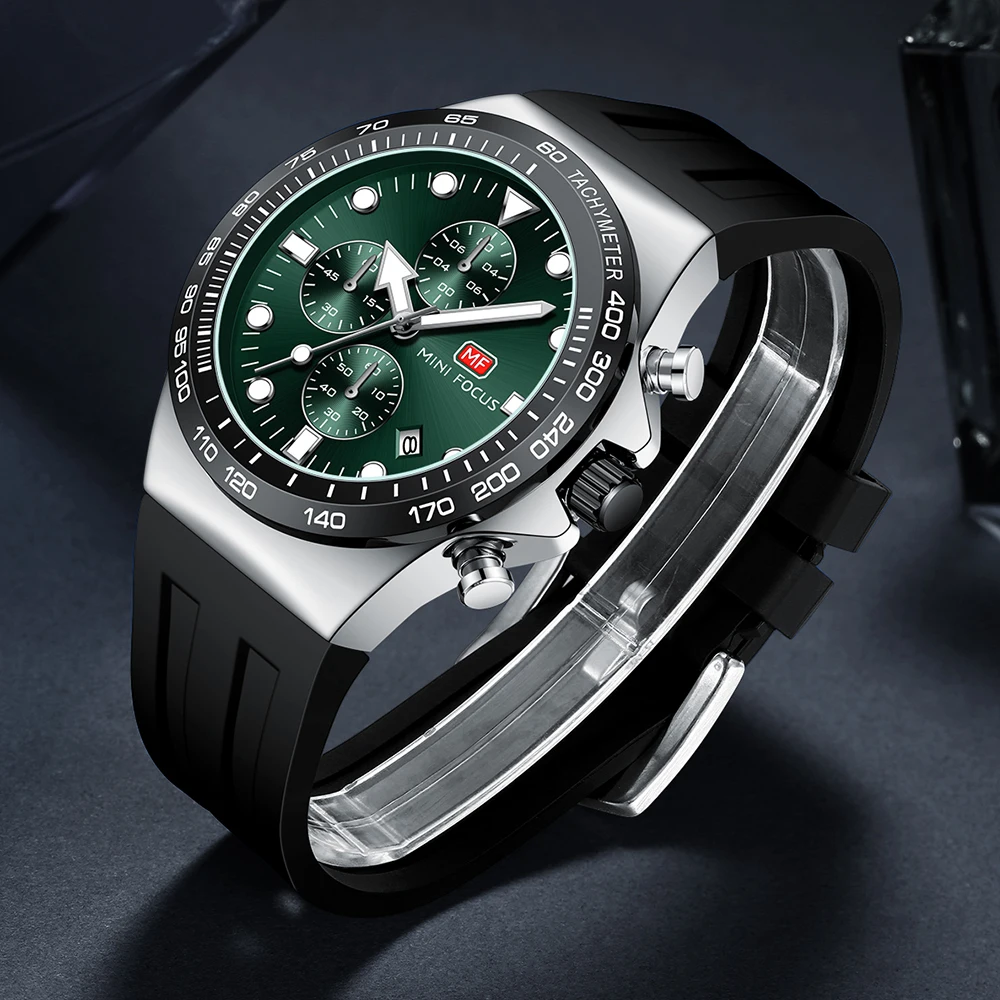 

MINI FOCUS Sport Chronograph Quartz Watch for Men Fashion Silicone Strap Waterproof Wristwatch with Luminous Hands Date 0488