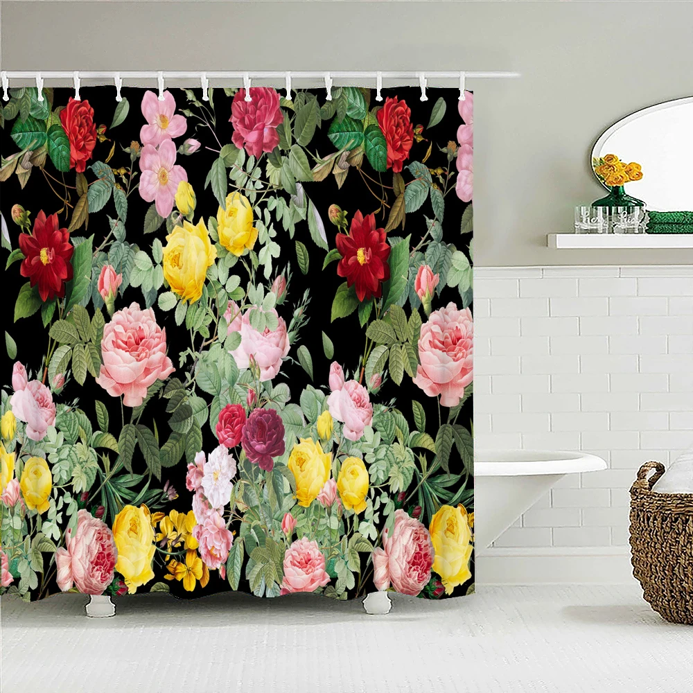 

Colorful Beautiful Flowers Shower Curtain Bathroom Curtains Floral Flower Waterproof Polyeste Fabric Bathtub Decor With Hooks