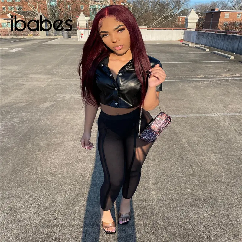 Fitness Women 2 Piece Set PU Leather Sleeveless Crop Top Mesh Skinny Leggings Matching Set 2023 Summer Sexy Night Club Outfits
Fitness Women 2 Piece Set PU Leather Sleeveless Crop Top Mesh Skinny Leggings Matching Set 2023 Summer Sexy Night Club Outfits