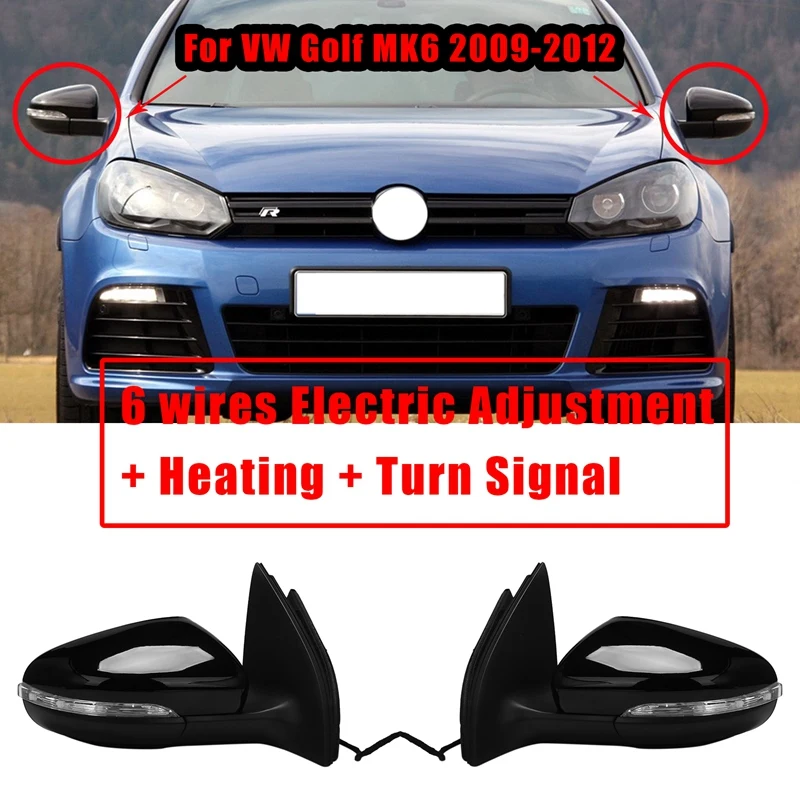 

Side Door Rear View Mirror Assembly LH 6 Lines For Golf MK6 2009-2012 With Electric Adjustment / Heating Black
