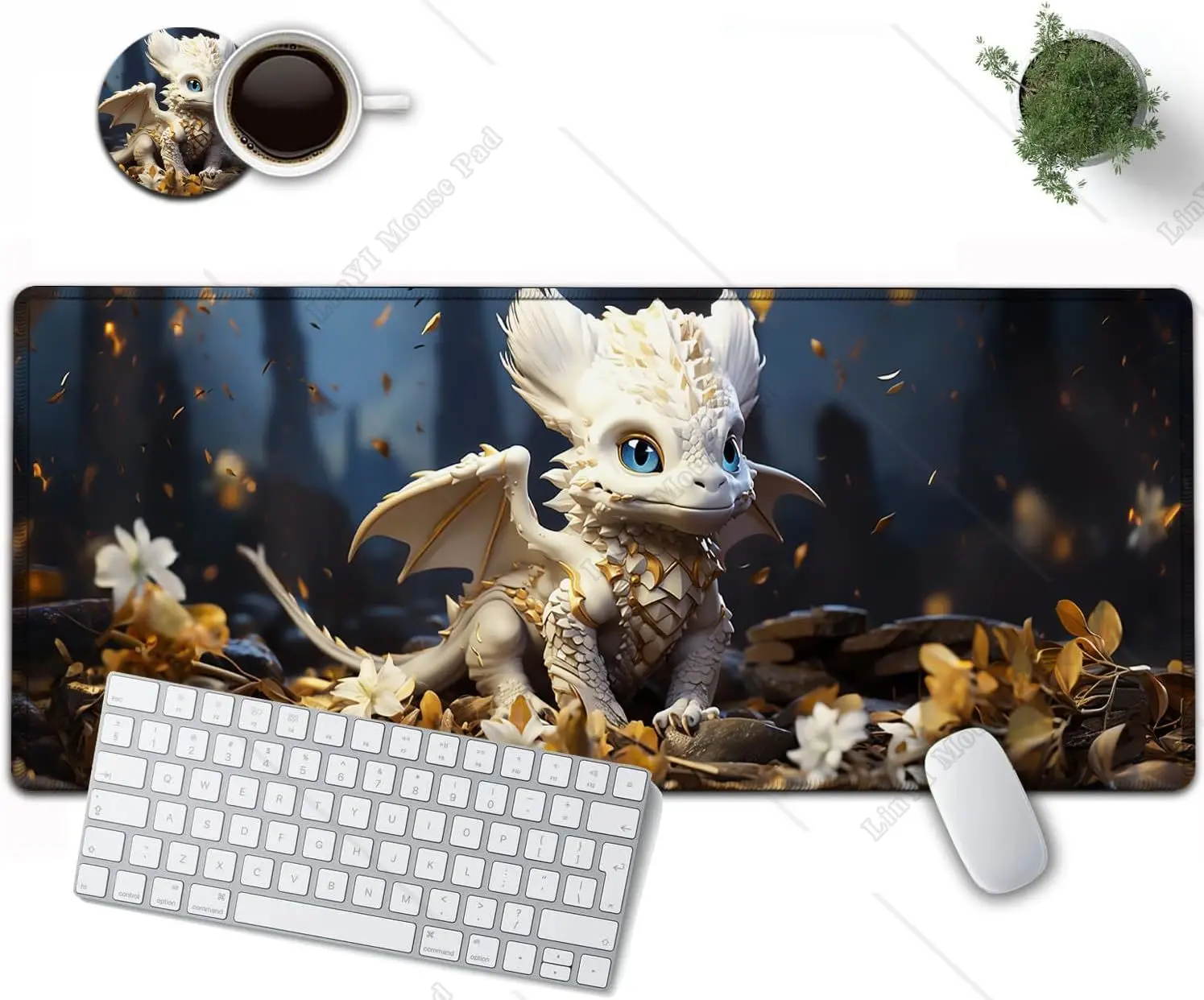 

Cute Little White Dragon Large Mouse Pad 31.5 x 11.8 inch Extended Gaming Mouse Pad with Stitched Edges XL Non Slip Rubber Base