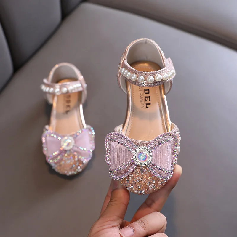 

Girls' Bow Princess Sandals Sequins Rhinestones Dance Sandals Fashion Children Shoes Flats Non-slip Kids Shoes New H157