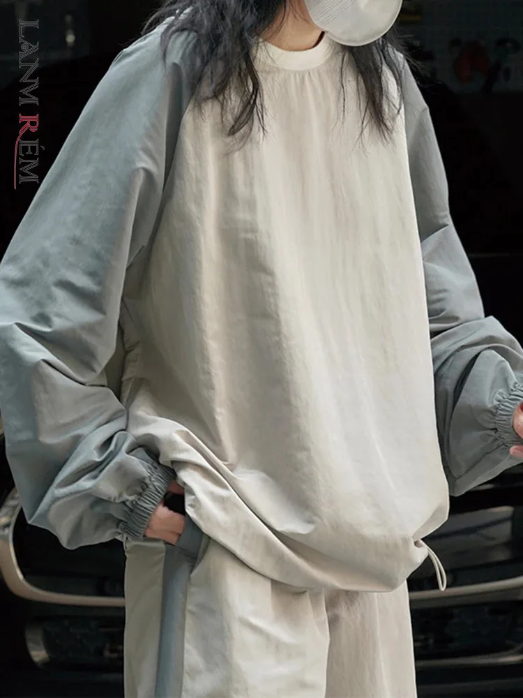 

Свитшот LANMREM женский с круглым вырезом, повседневный Свободный пуловер в стиле пэчворк, одежда в Корейском стиле, 2YA1049, 2024