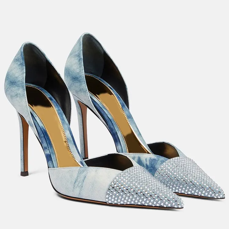 Blue Denim High Heels Shoes Rhinestone Pointed Toe Pumps Fashion Classic Women Summer Casual Dress Party Sandals Slip On Daily
Blue Denim High Heels Shoes Rhinestone Pointed Toe Pumps Fashion Classic Women Summer Casual Dress Party Sandals Slip On Daily