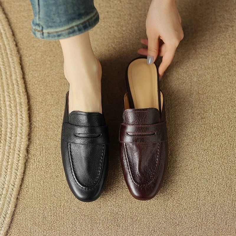 Basic Style Simple Flat Shoes Cowhide Round Toe Mules Spring Autumn Women Flats Outdoor Slippers Women Mule Slippers
Basic Style Simple Flat Shoes Cowhide Round Toe Mules Spring Autumn Women Flats Outdoor Slippers Women Mule Slippers