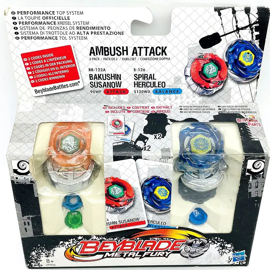 

GENUINE Beyblade BB126&BEYBLADES B-126 Metal Fury 2-Pack Ambush Attack Bakushin Susanow Vs Spiral Herculeo New IN STOCK