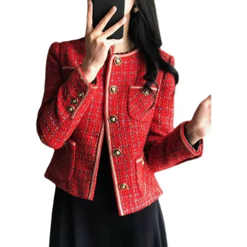 2023 Red Tweed Blazers Women New Autumn Winter Loose O-Neck Single-Breasted Suit Jacket Female Korean Style Elegant Lady Coats
2023 Red Tweed Blazers Women New Autumn Winter Loose O-Neck Single-Breasted Suit Jacket Female Korean Style Elegant Lady Coats