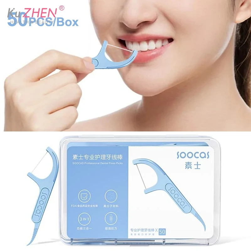 

50Pc/Box High Molecular Weight Polyethylene Fiber Dental Floss Teeth Stick Tooth Picks Wire Tooth Pick Dental Floss Oral Hygiene