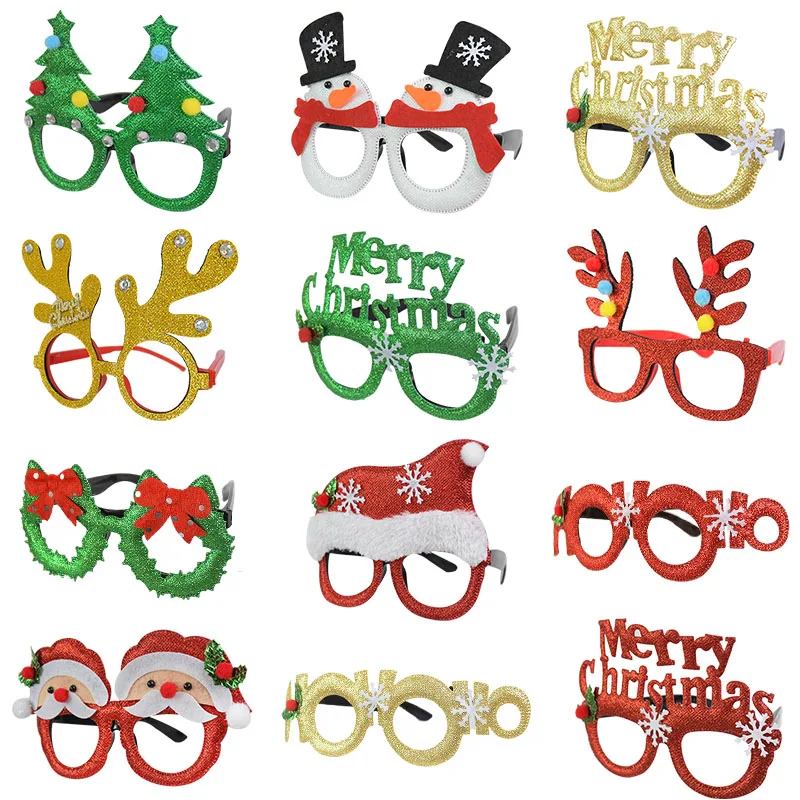 

1pc Merry Christmas Glasses Frame Santa Snowman Antlers Christmas Tree Glasses Xmas New Year Party Decorations Photo Booth Props