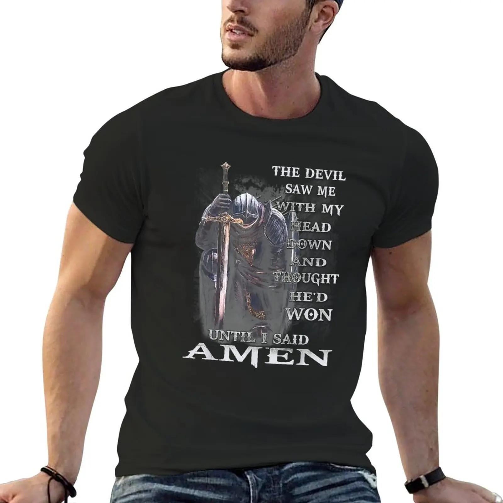 

New The Devil Saw Me With My Head Down Thought He'D Won Until I Said Amen T-Shirt T-shirt short sweat shirts, men