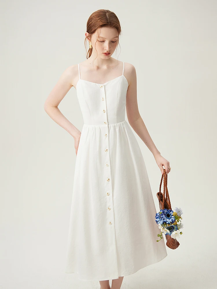 

Платье для отпуска из хлопка и льна FSLE, уютное стильное весеннее приталенное белое ТРАПЕЦИЕВИДНОЕ длинное платье для женщин 24FS11249