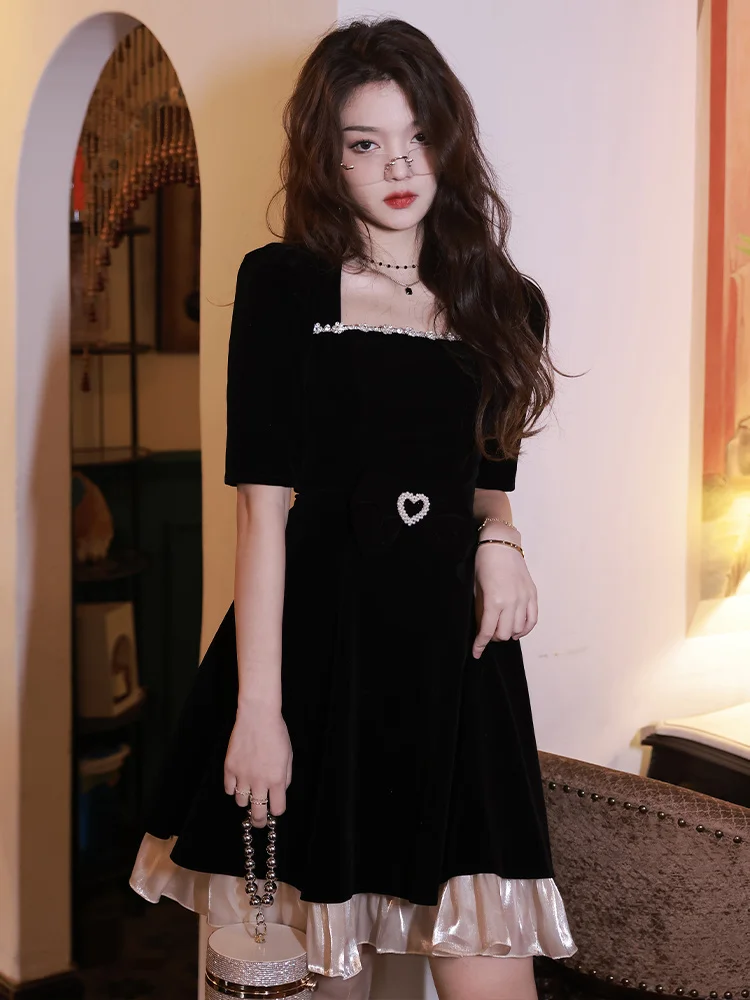 

Черное маленькое вечернее платье, женское летнее роскошное французское платье с небольшой толпой, роскошное платье