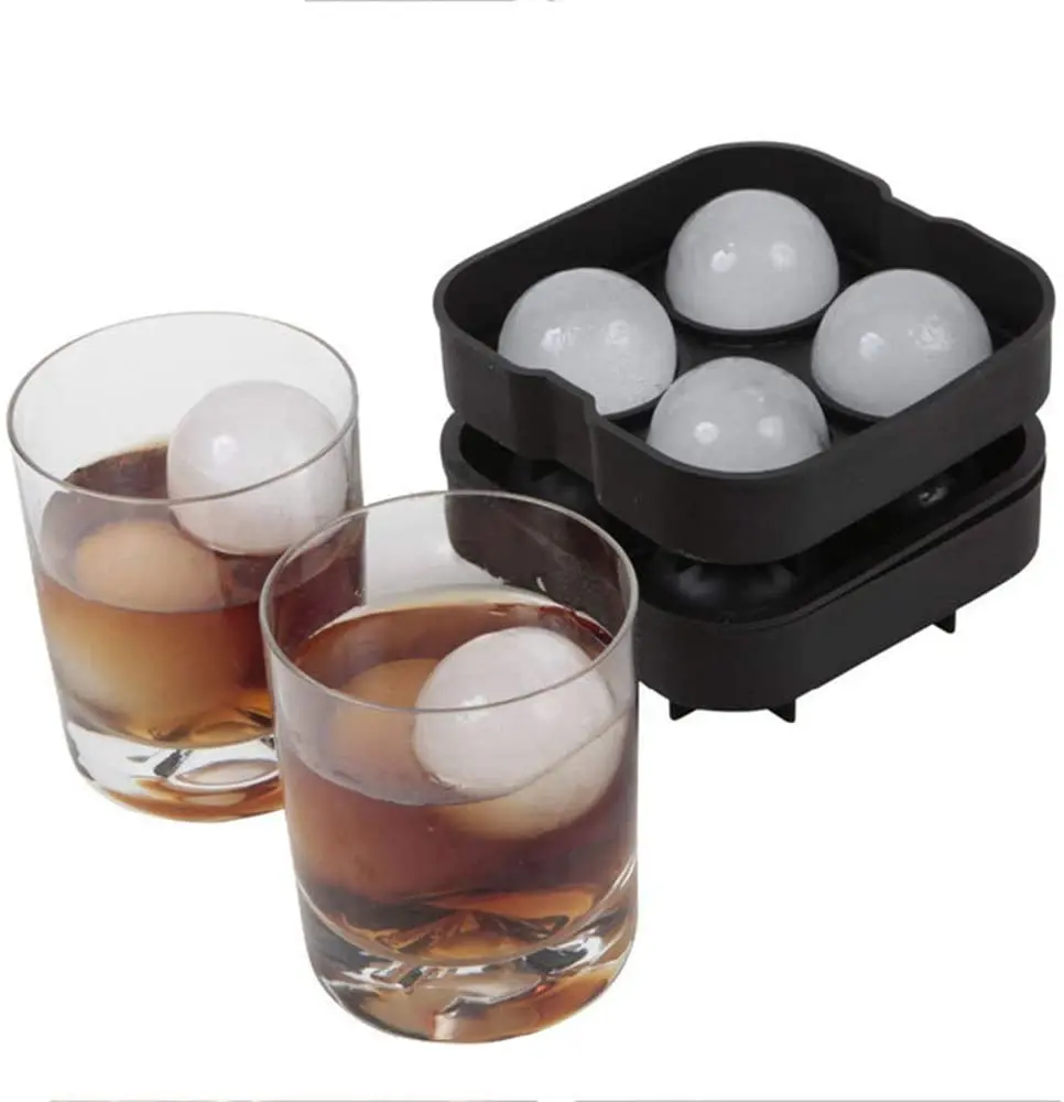 

4 Grids Round Ice Cube Trays Silicone Ice Cube Molds for Freezer Kitchen Bar Reusable Whiskey Ice Mold Ball Ice Moulds