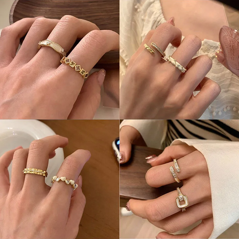 

Vintage Geometry Rings Elegant Open Zircon Princess Crown Cross Eye Knuckle Finger Ring Goth Zircon Honeycomb Ring Wedding Band