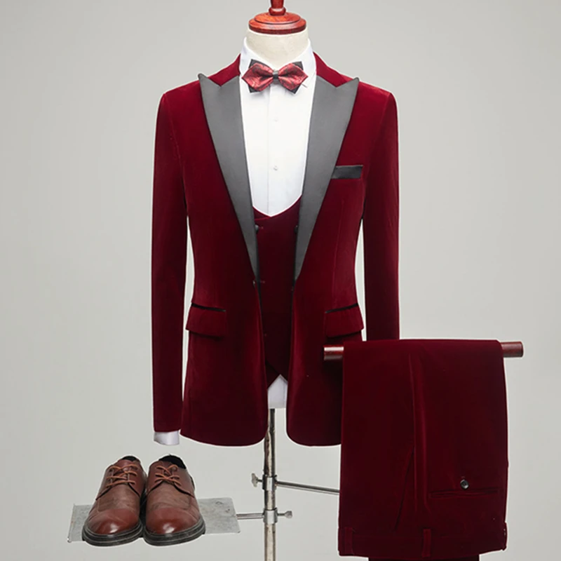 Fashion New Men Casual Boutique Slim Business Solid Color Velvet Host Singer Suit 3 Pcs Set Blazers Jacket Dress Pants Vest
Fashion New Men Casual Boutique Slim Business Solid Color Velvet Host Singer Suit 3 Pcs Set Blazers Jacket Dress Pants Vest