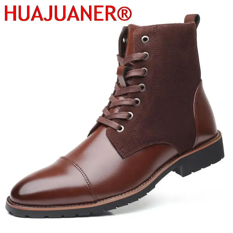 

HUAJUANER Plus Size 48 2023 Mens Autumn Winter Shoes High Top British Style Boots Men Korean Joker Short Boots Botas Hombre Piel