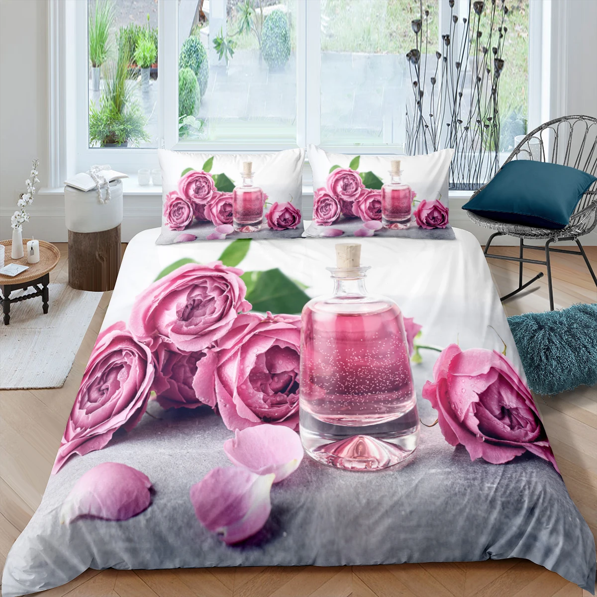 

Роскошный комплект постельного белья для домашней гостиной с 3D духами, пододеяльник с цветком розы, наволочка, королевский и Королевский размер, одеяло, постельное белье размера EU/US/AU/UK