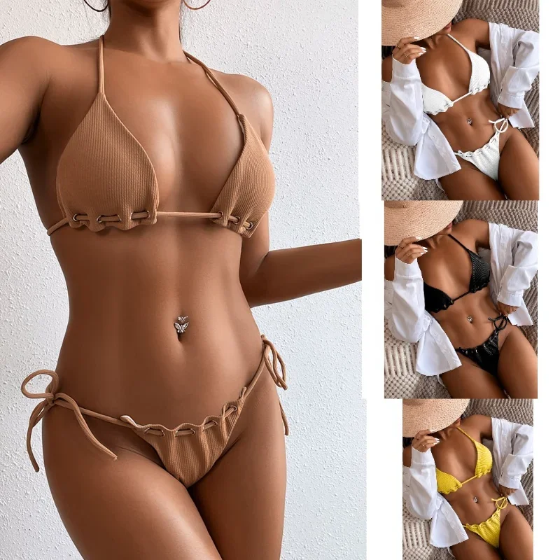 Sexy Ribbed Bikini Swimsuit Women Swimwear Bandage Halter Bikini Set Push Up Bathing Suit Swimming Suit Biquini Female
Sexy Ribbed Bikini Swimsuit Women Swimwear Bandage Halter Bikini Set Push Up Bathing Suit Swimming Suit Biquini Female