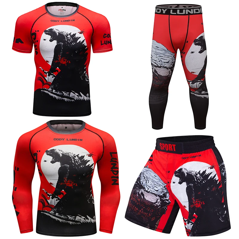 

Новинка, Мужские боксерские Трикотажные изделия для фитнеса MMA Rashguard Jiu Jitsu, комплект для кикбоксинга BJJ, шорты Muay Thai, футболка, штаны, спортивный костюм