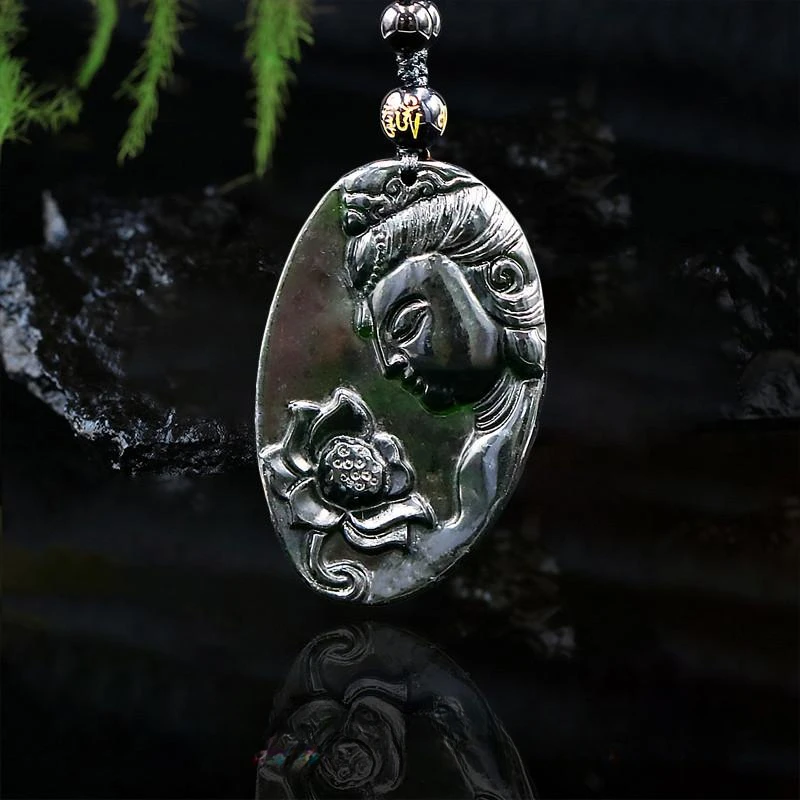 

Нефрит Guanyin кулон ожерелье модные китайские украшения резной натуральный амулет Черный Зеленый подарок очарование