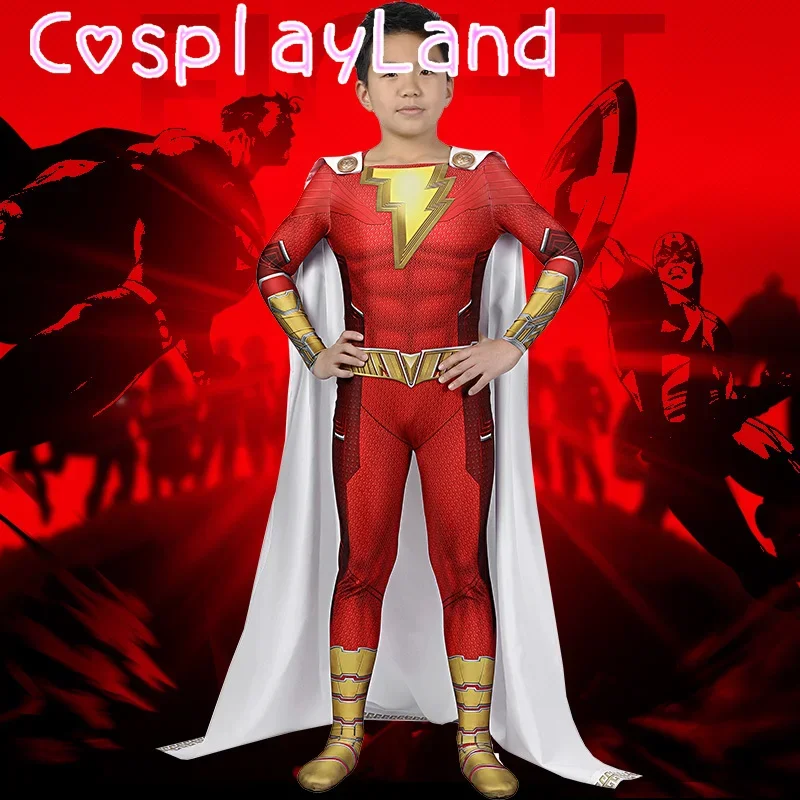 

Billy Zentai Suit Red Cosplay Costume Kids Outfit Jumpsuit with Cloak 3D Printed Halloween Carnival Disguise Spandex Bodysuit