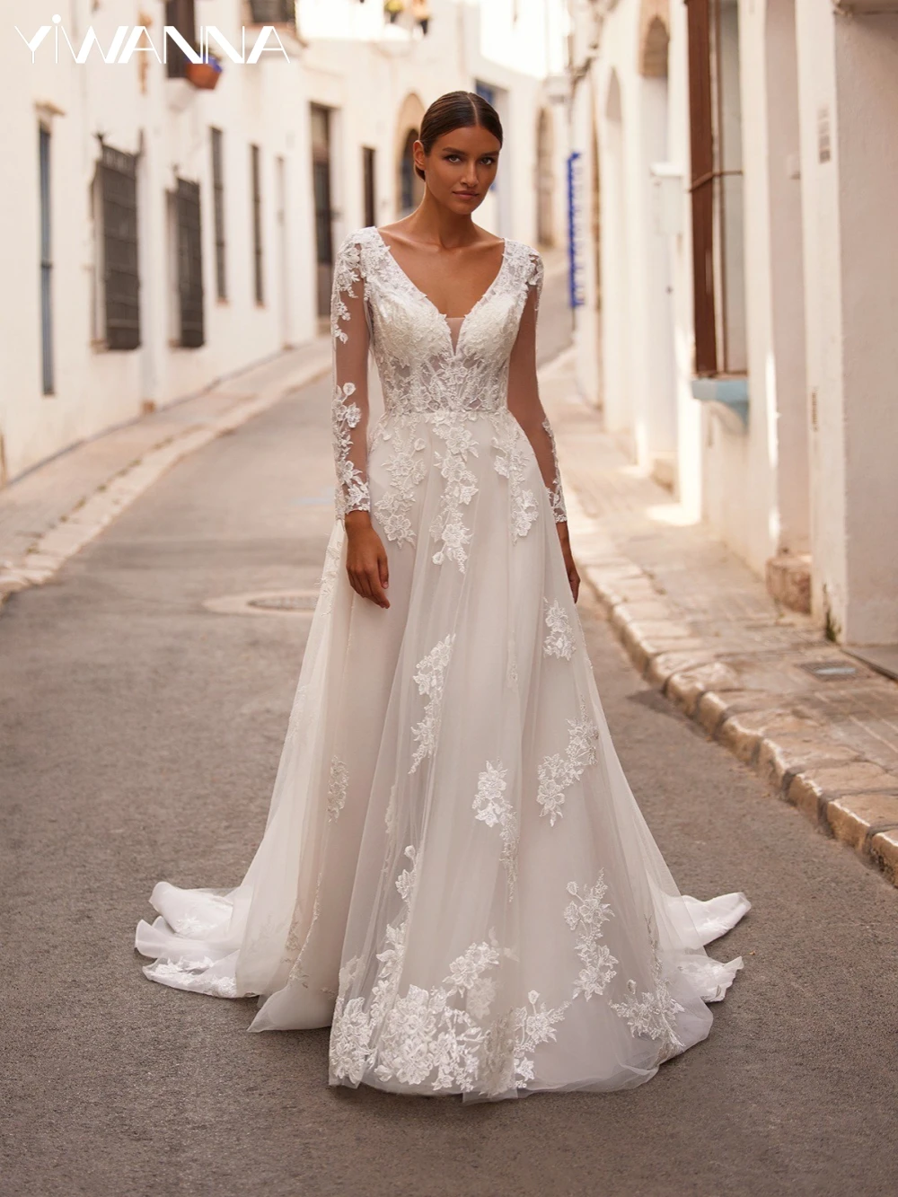 Sexy Deep V-neck Backless Wedding Dress Classic Lace Appliques Bride Robe Graceful A-line Long Bridal Gown Robe De Mariée
Sexy Deep V-neck Backless Wedding Dress Classic Lace Appliques Bride Robe Graceful A-line Long Bridal Gown Robe De Mariée