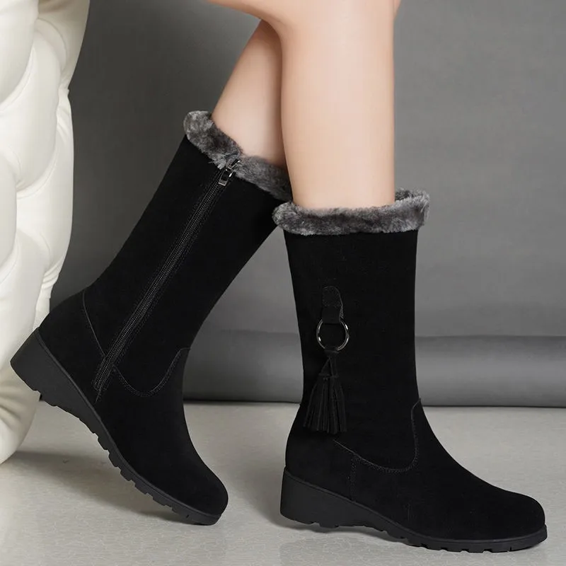 

Warm Chelsea High Fur Boots Women Winter Shoes for Women Chunky Mid-calf Plush Snow Flat Boots Fashion Botas De Mujer 2023
