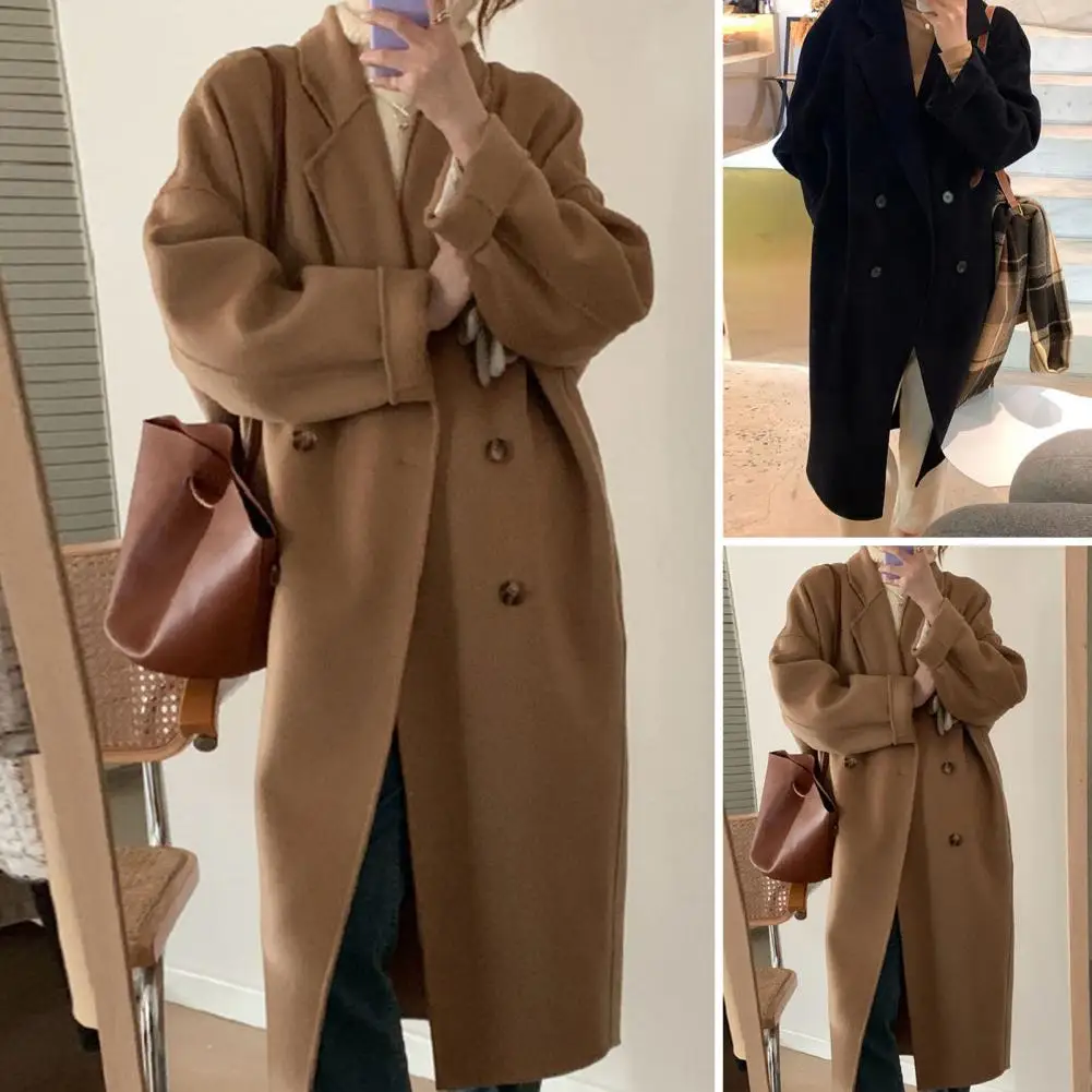 Women Woolen Coat Soft Warm Women Coat Stylish Women's Winter Woolen Coat Long Double-breasted Trench with Loose Fit Solid Color 
Women Woolen Coat Soft Warm Women Coat Stylish Women's Winter Woolen Coat Long Double-breasted Trench with Loose Fit Solid Color