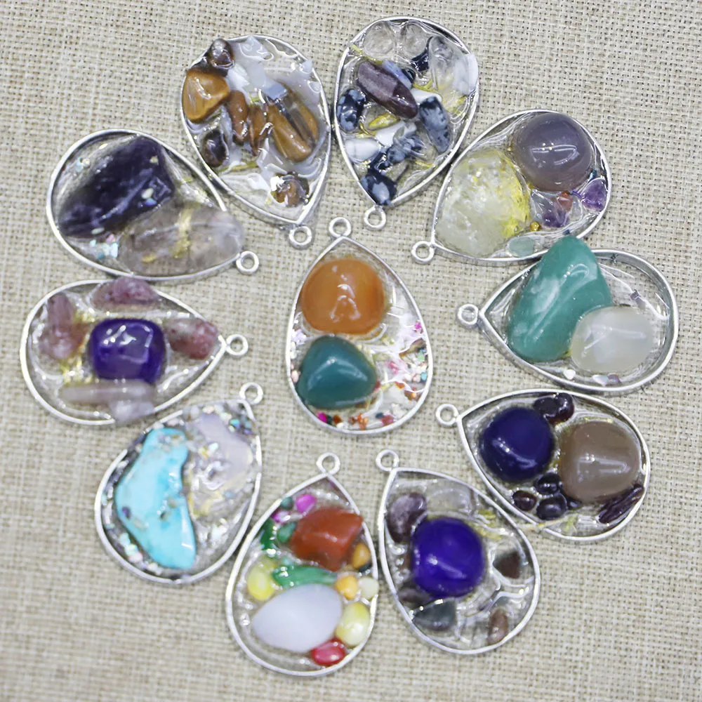 Natural Crushed Stone Resin Water Drop Multicolor Pendants Necklace Reiki Charms DIY Fashion Jewelry Accessories Wholesale 10Pcs
Natural Crushed Stone Resin Water Drop Multicolor Pendants Necklace Reiki Charms DIY Fashion Jewelry Accessories Wholesale 10Pcs