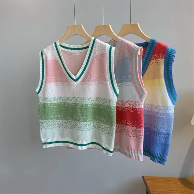 Korean Sweater Vest Women Sleeveless V-Neck Knitted Gradient Colorful for Tank Top
Korean Sweater Vest Women Sleeveless V-Neck Knitted Gradient Colorful for Tank Top