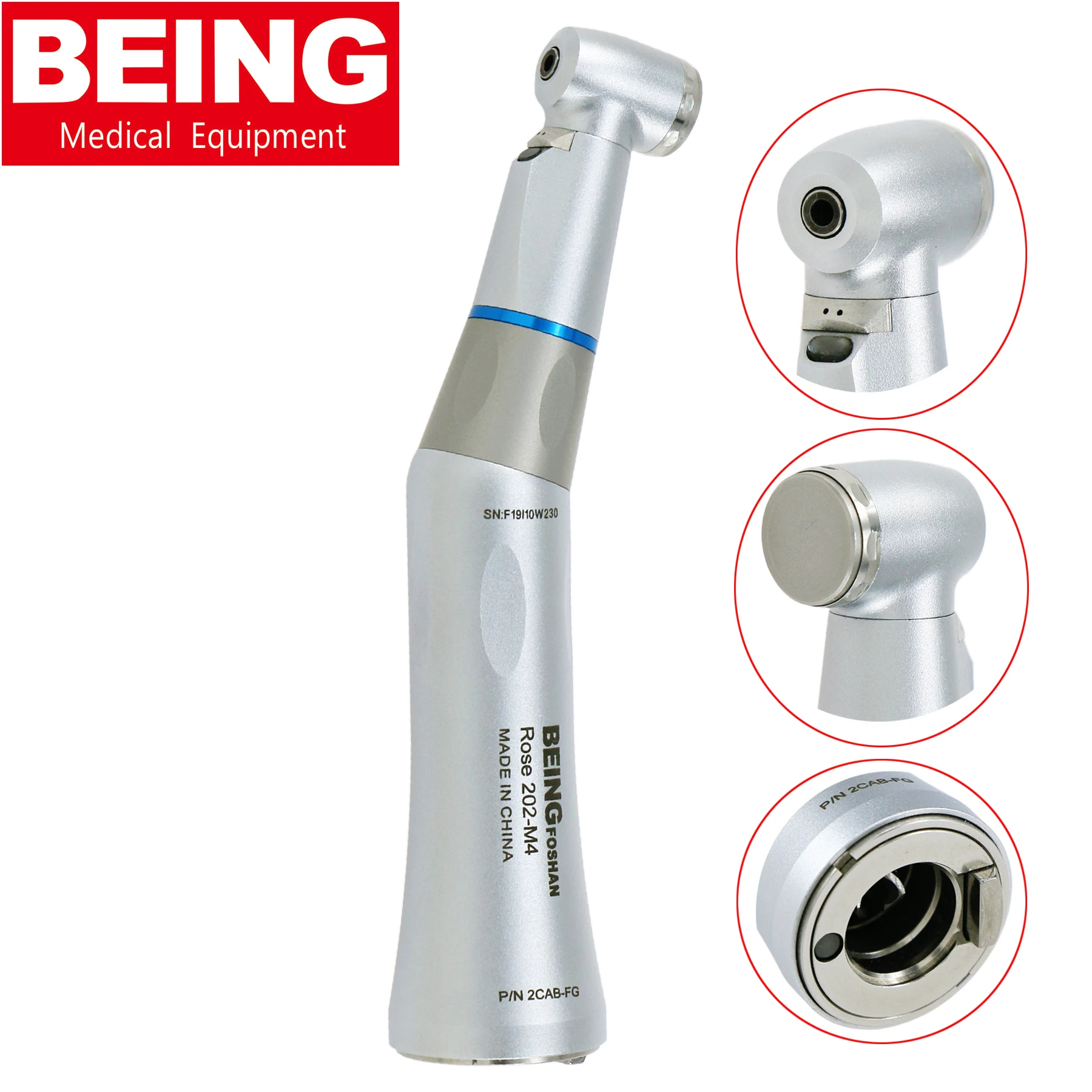

BEING Dental Fiber Optic Low Speed Handpiece 1:1 Contra Angle Handpiece ISO E type 202CAPB-FG Fit KaVo