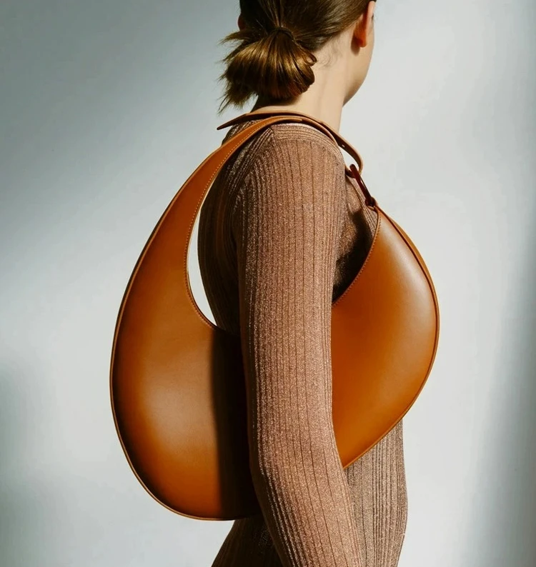 

Niche Designer Brand New High Texture Irregular Oval Shoulder Handbag Fashion Crescent Shape Underarm Bag Female Free Shipping