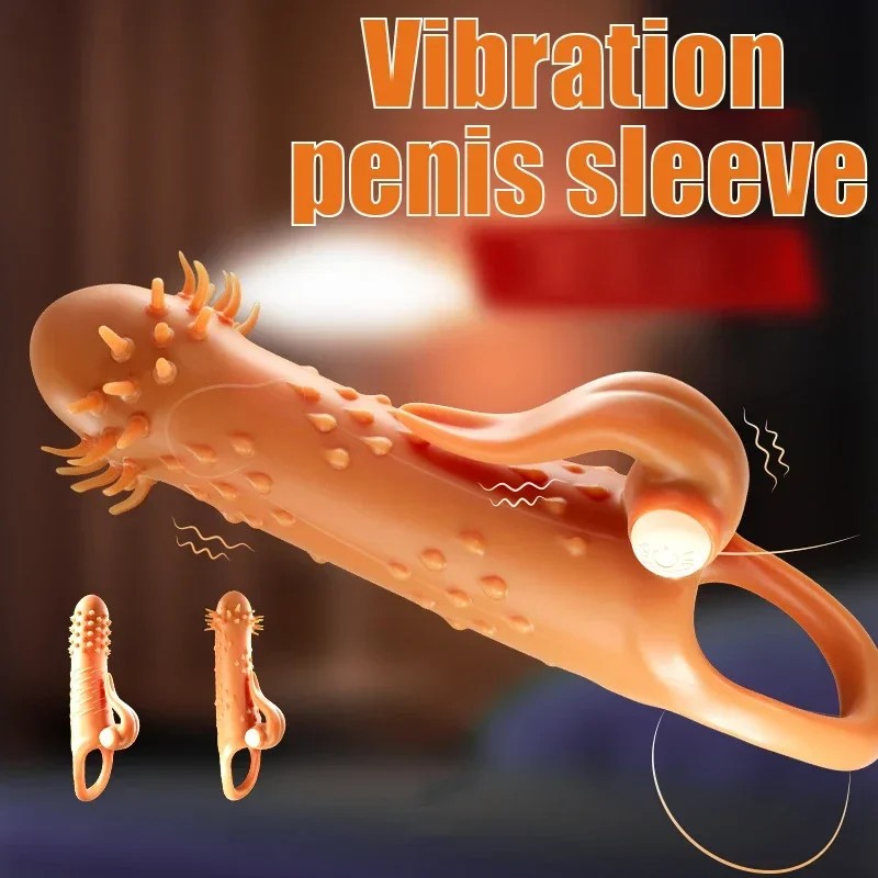 

Vibrator Penis Sleeve Extender Large Reusable Penis Condom Delay Ejaculation G Point Massage Sex Toy for Men Cock Enlarger
