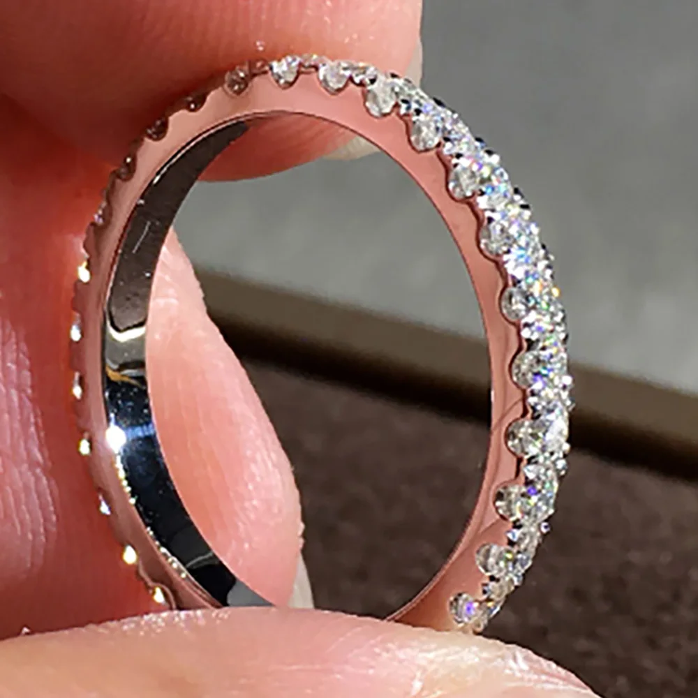 

Custom Solid 18K Au750 White Gold Women Wedding Party Engagement Ring Each 0.03 Carat Round Moissanite Diamond Ring Trendy