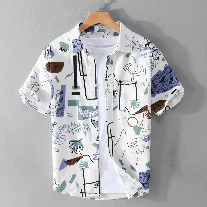 521 Summer Fashion Men's Graffiti Print Cotton Shirt Short Sleeve Lapel Blouse Teens Casual Loose Versatile Streetwear Tops Male
521 Summer Fashion Men's Graffiti Print Cotton Shirt Short Sleeve Lapel Blouse Teens Casual Loose Versatile Streetwear Tops Male