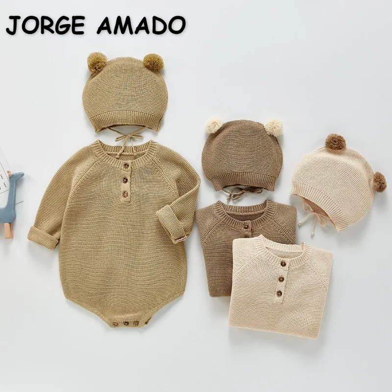 Korean Style New Spring Autumn Baby Girl Boy Bodysuit Solid O-neck Long Sleeve Knitted Jumpsuit+Cute Hat Newborn Clothes E21137
Korean Style New Spring Autumn Baby Girl Boy Bodysuit Solid O-neck Long Sleeve Knitted Jumpsuit+Cute Hat Newborn Clothes E21137